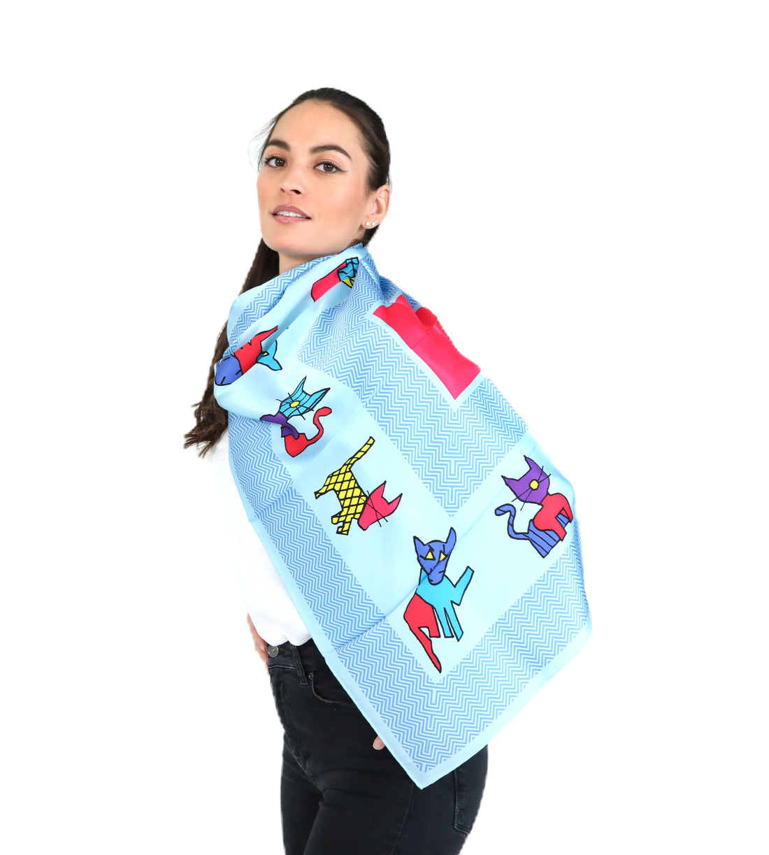 Blue Herringbone Silk Scarf