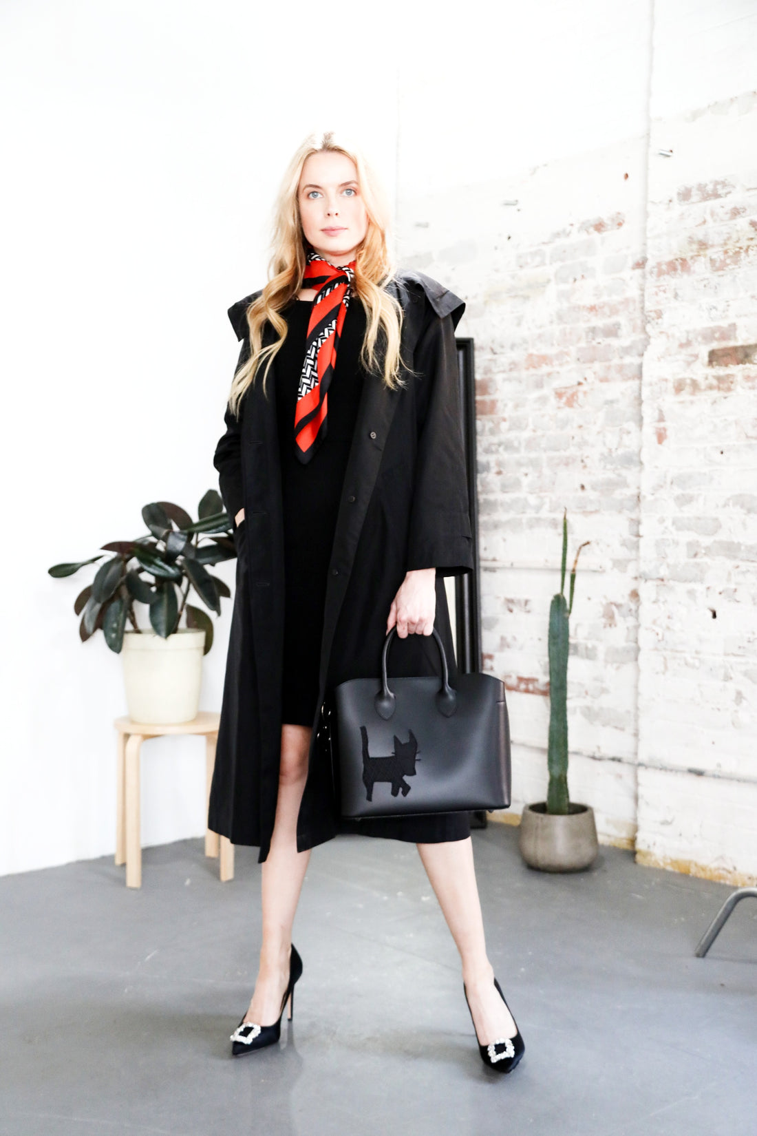 Black on Black Hooded Raincoat with "Agnes Bonaventura"