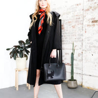 Black on Black Hooded Raincoat with "Agnes Bonaventura"