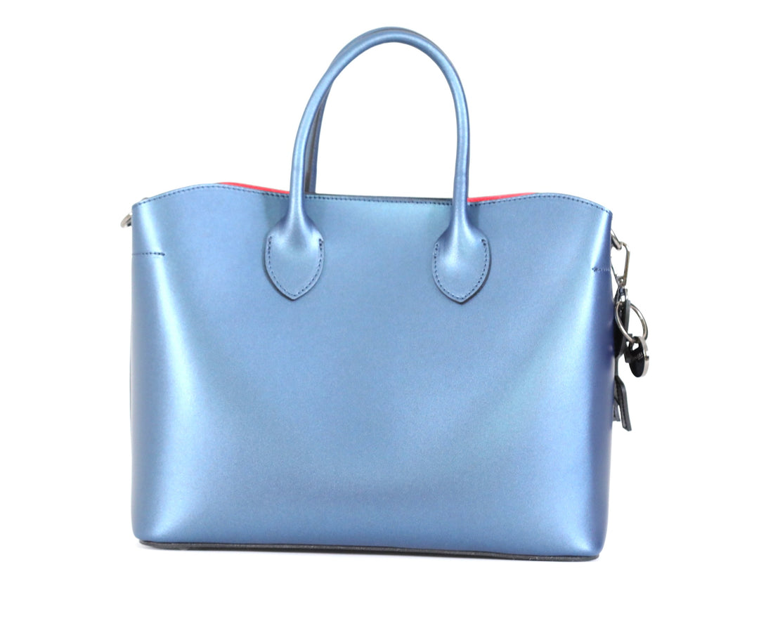 Metallic Blue Madison Tote With Key Chain