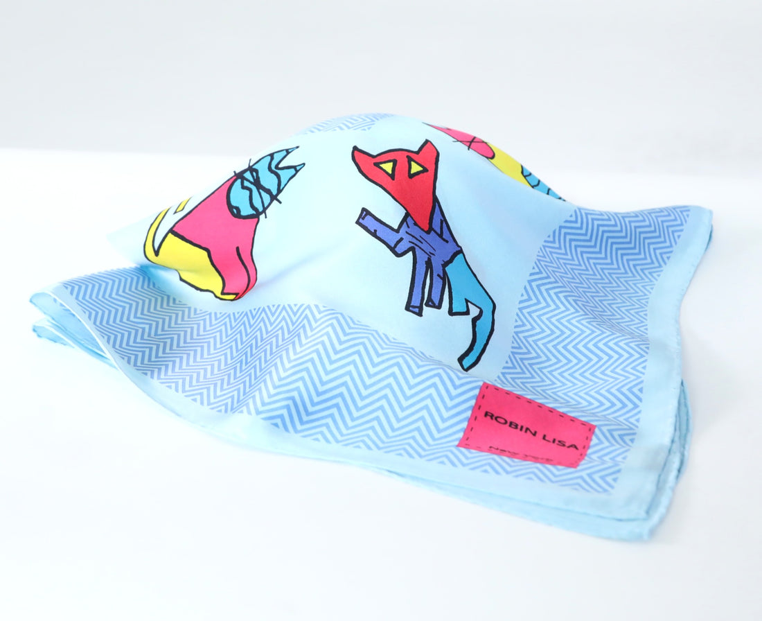 Blue Herringbone Silk Scarf