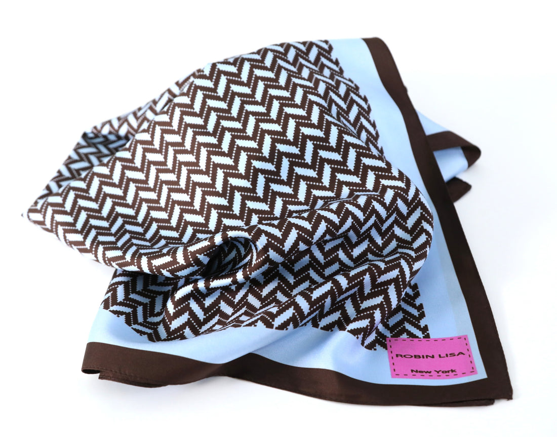 Blue & Brown Herringbone Silk Scarf