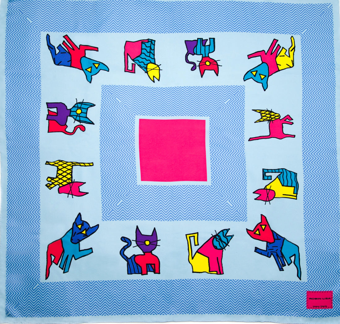 Blue Herringbone Silk Scarf