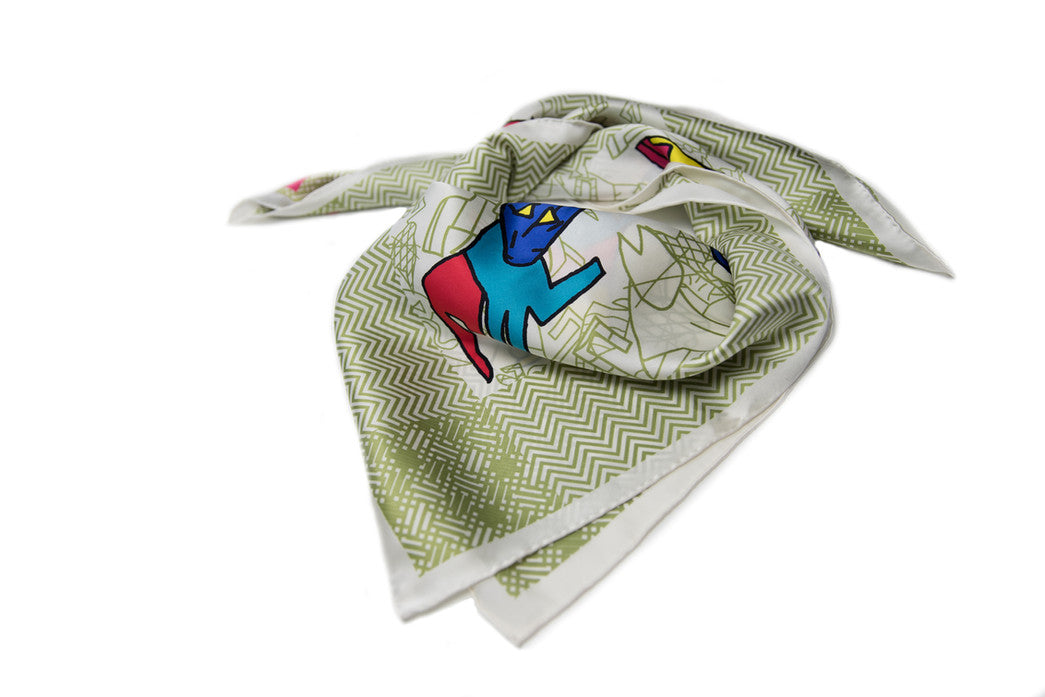 Green Herringbone Silk Scarf