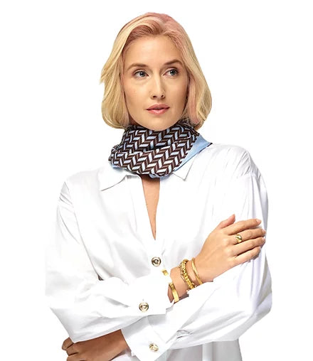 Blue & Brown Herringbone Silk Scarf