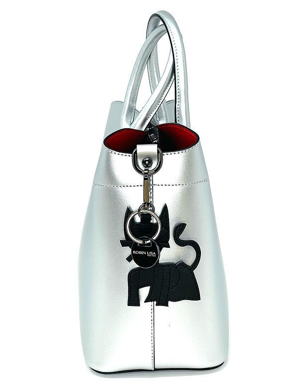 Metallic Silver Madison Tote with keychain