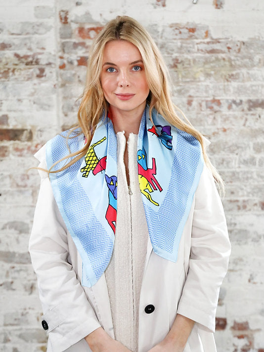 Blue Herringbone Silk Scarf