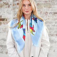 Blue Herringbone Silk Scarf