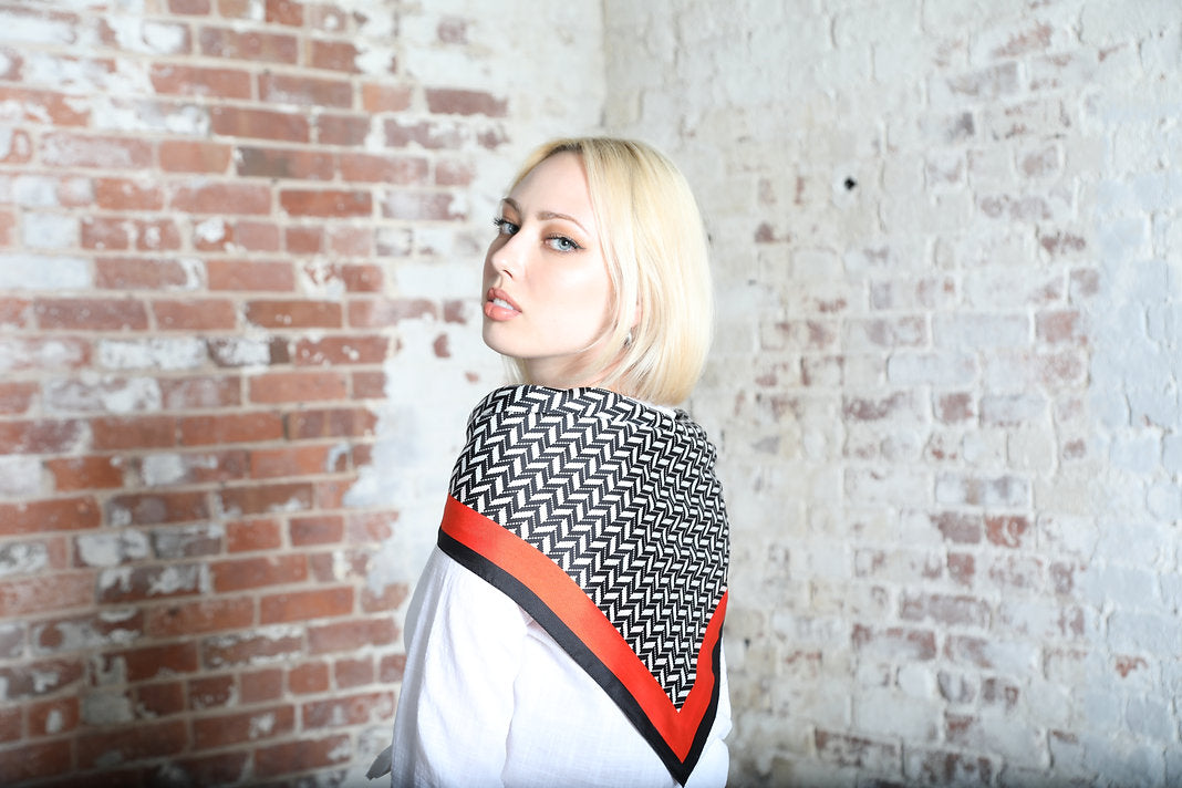 Scarlet Herringbone Silk Scarf