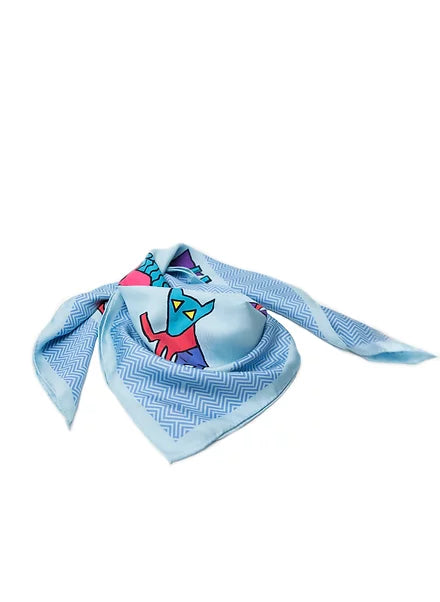 Blue Herringbone Silk Scarf