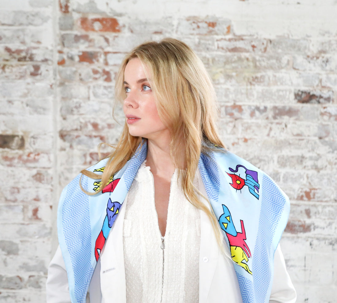 Blue Herringbone Silk Scarf