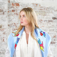 Blue Herringbone Silk Scarf