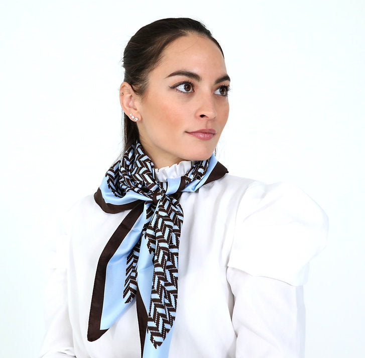 Blue & Brown Herringbone Silk Scarf