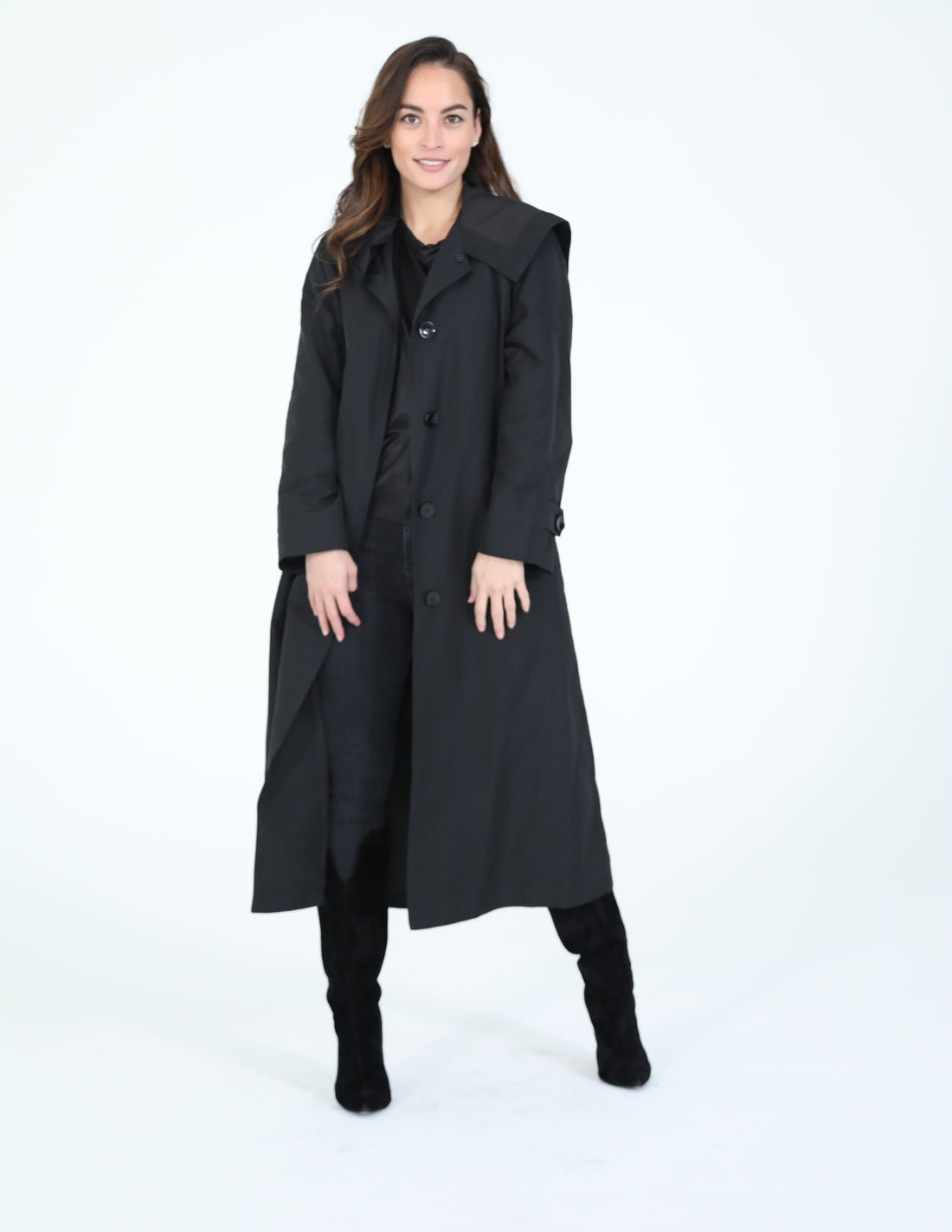 Black on Black Hooded Raincoat with "Agnes Bonaventura"