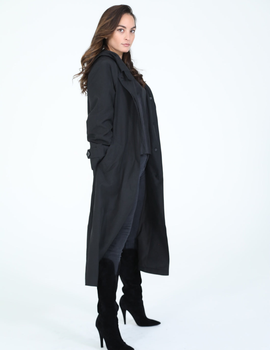 Black on Black Hooded Raincoat with "Agnes Bonaventura"