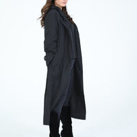 Black on Black Hooded Raincoat with "Agnes Bonaventura"
