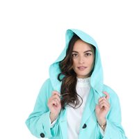 Mint hooded raincoat with Agnes Bonaventura Embroidery