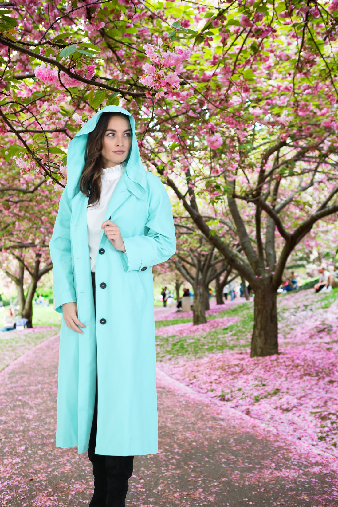 Mint hooded raincoat with Agnes Bonaventura Embroidery