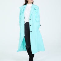 Mint hooded raincoat with Agnes Bonaventura Embroidery