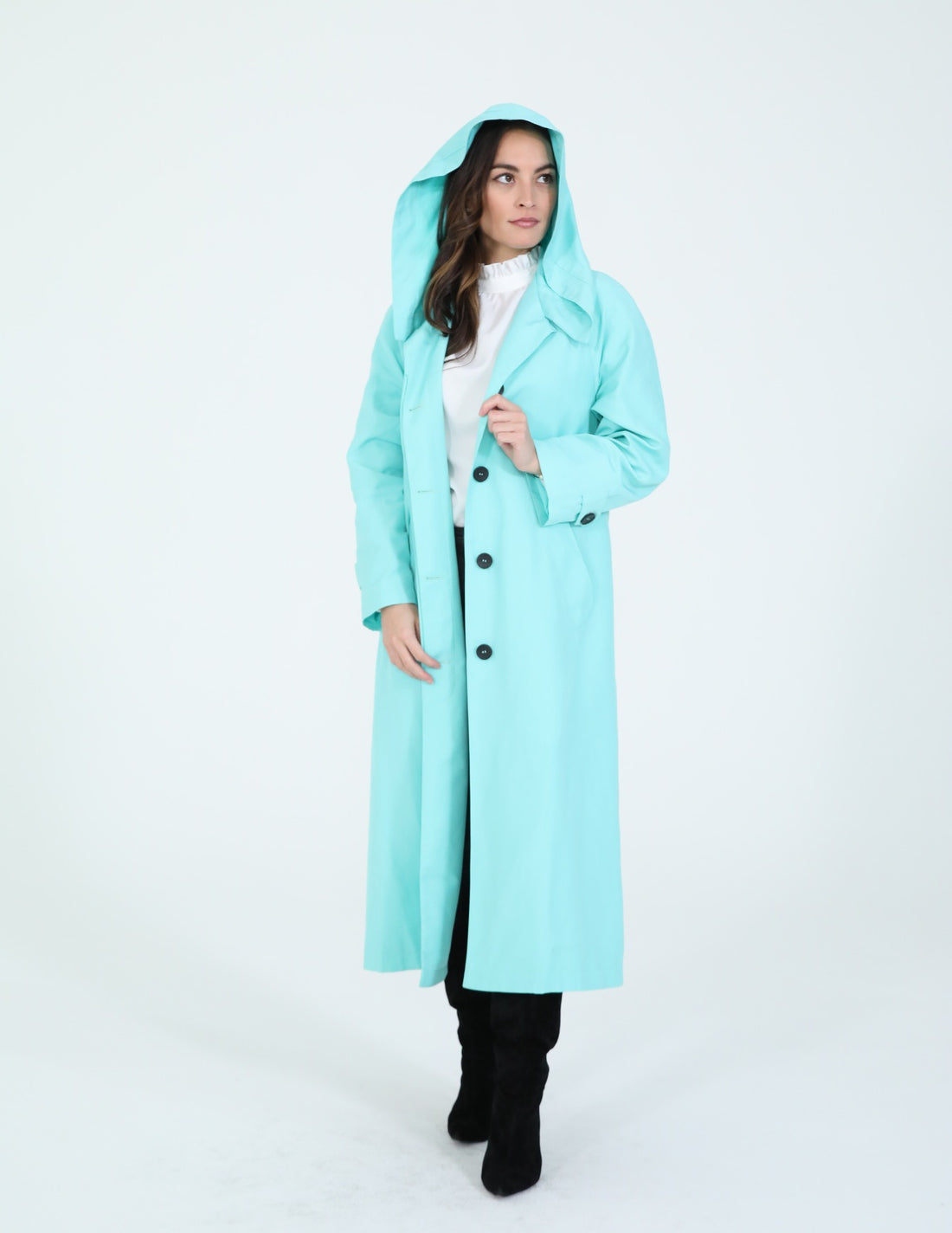 Mint hooded raincoat with Agnes Bonaventura Embroidery