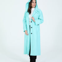 Mint hooded raincoat with Agnes Bonaventura Embroidery