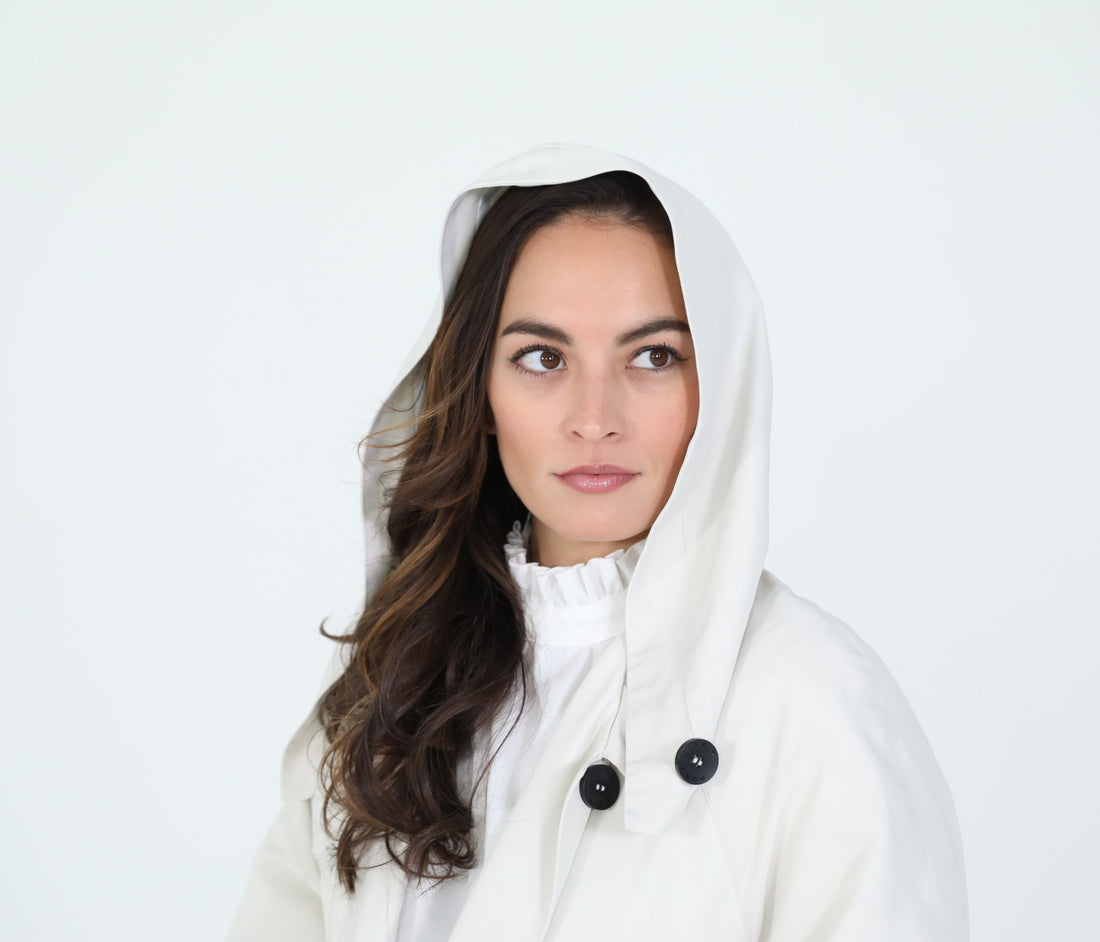 Bone Hooded Raincoat with Tammy Cat Embroidery